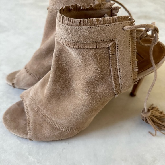 Luxury Suede Camel Color Open Toe Aquazzura Heels size 7 - Picture 9 of 9